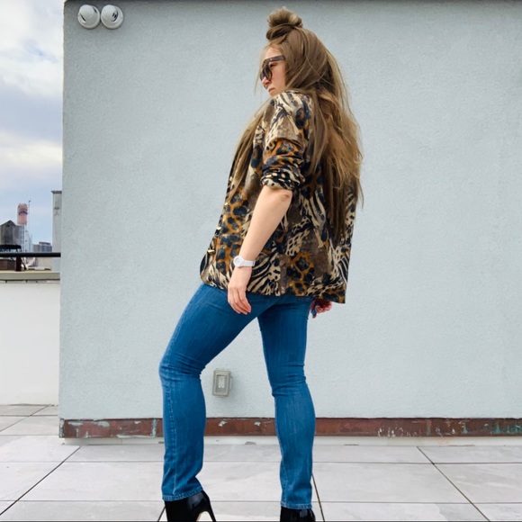 Vintage Jordana Jungle Animal Print Gold Buttons Fax Fur Blazer - Picture 5 of 16